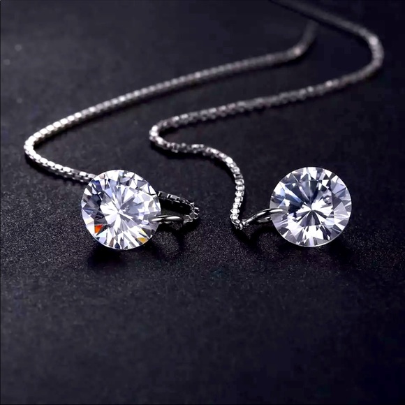 Jewelry - Sterling Silver 925 Drop Long Earrings CZ
